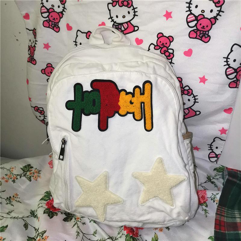 Ba Lô Học Sinh Millennium Y2K Họa Tiết Ngôi Sao Năm Cánh Lưng