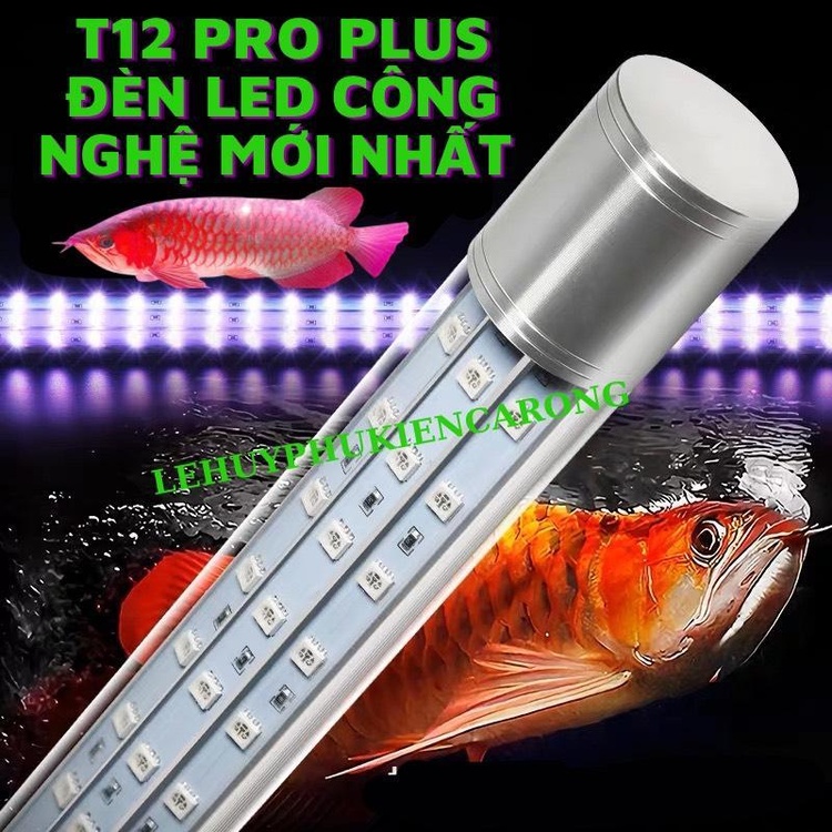 Đèn T12 PRO PLUS Đỏ Cá + Tặng Kèm Kẹp Giằng, Công Nghệ Bóng Arcylic Không Lo Bể Bóng