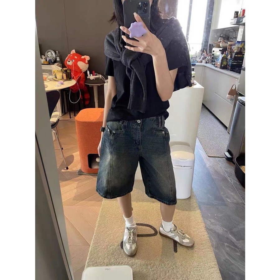 Quần Short Denim Năm Tấc Lưng Cao Dáng Rộng Phong Cách Thời Trang Mùa Hè Mới 2023