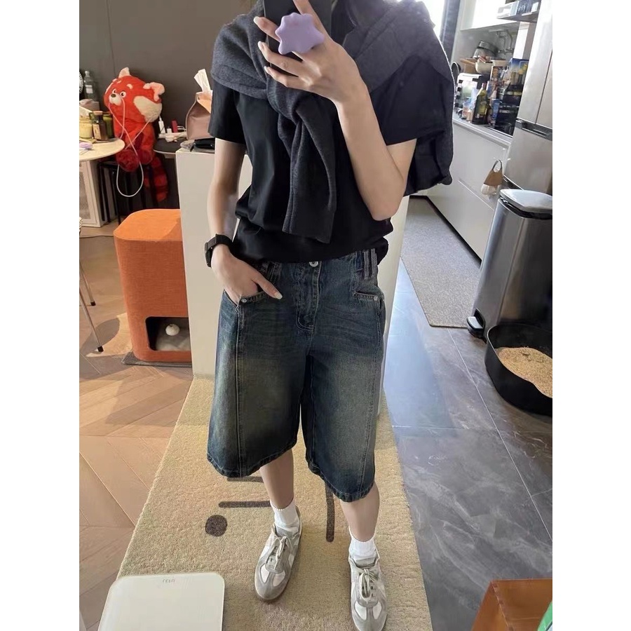 Quần Short Denim Năm Tấc Lưng Cao Dáng Rộng Phong Cách Thời Trang Mùa Hè Mới 2023