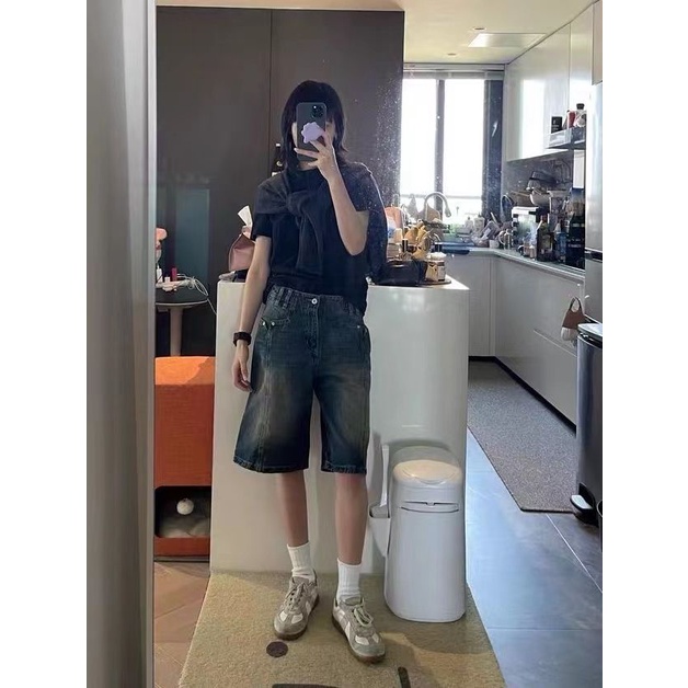 Quần Short Denim Năm Tấc Lưng Cao Dáng Rộng Phong Cách Thời Trang Mùa Hè Mới 2023