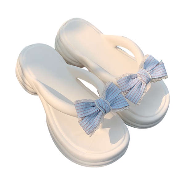 Dép xỏ ngón nơ bướm nữ mùa hè đế dày dép cao đế bằng