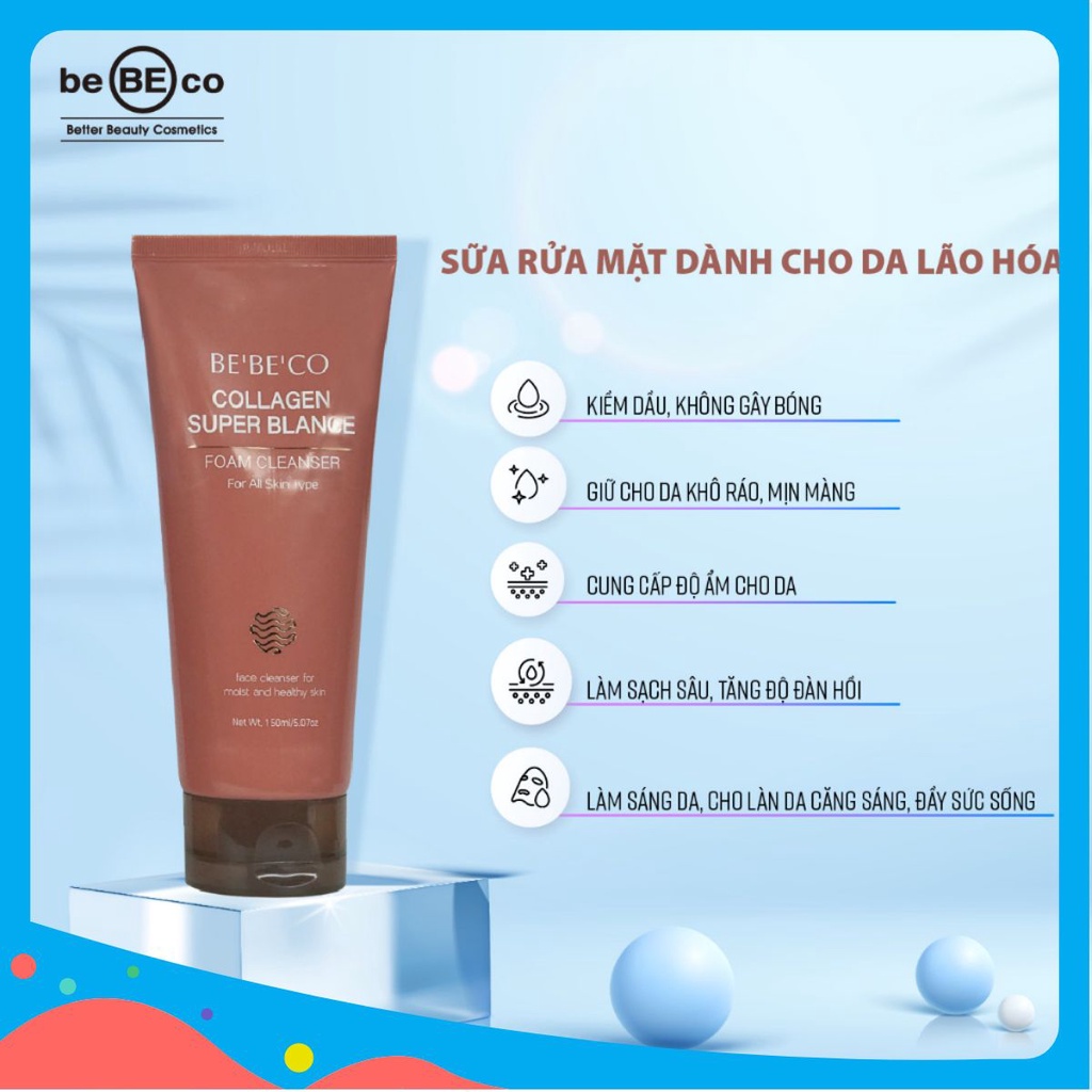 Sữa rửa mặt chống lão hóa BEBECO Collagen Super Balance Foam Cleanser 150ml