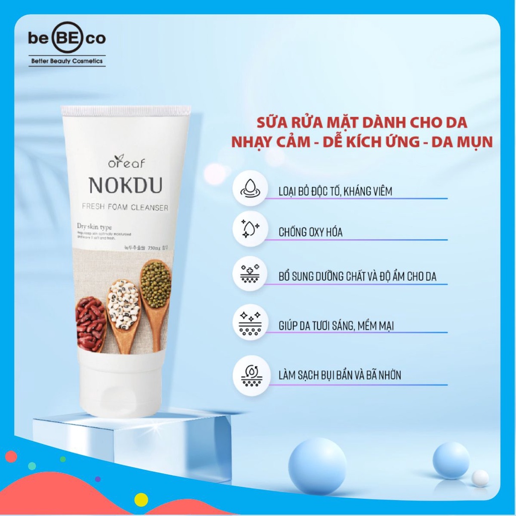 Sữa rửa mặt Nokdu dành cho da nhạy cảm BEBECO OREAD NOKDU FRESH FOAM CLEANSING 150ml [Hàng Chính Hãng]