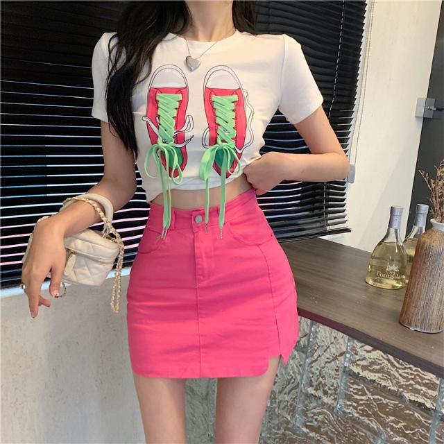 Áo Thun Ngắn Tay Cổ Tròn Cột Dây In Họa Tiết Thời Trang Cho Nữ