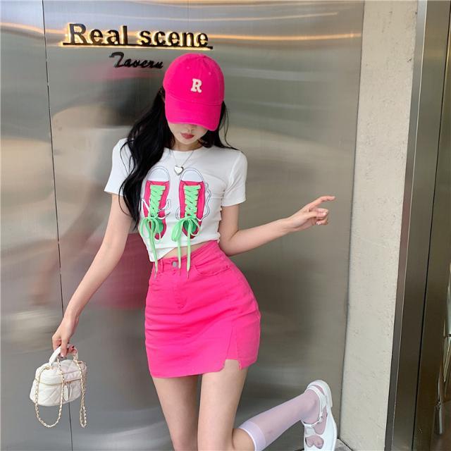 Áo Thun Ngắn Tay Cổ Tròn Cột Dây In Họa Tiết Thời Trang Cho Nữ