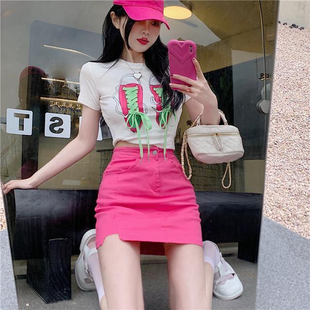 Áo Thun Ngắn Tay Cổ Tròn Cột Dây In Họa Tiết Thời Trang Cho Nữ