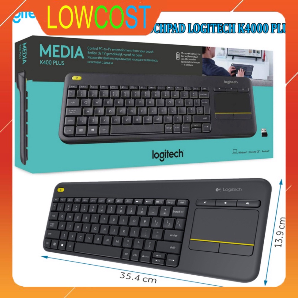 Bàn phím bluetooth không dây chính hãng Logitech K400 Plus tích hợp chuột cảm ứng siêu mỏng (BH 12 Tháng)