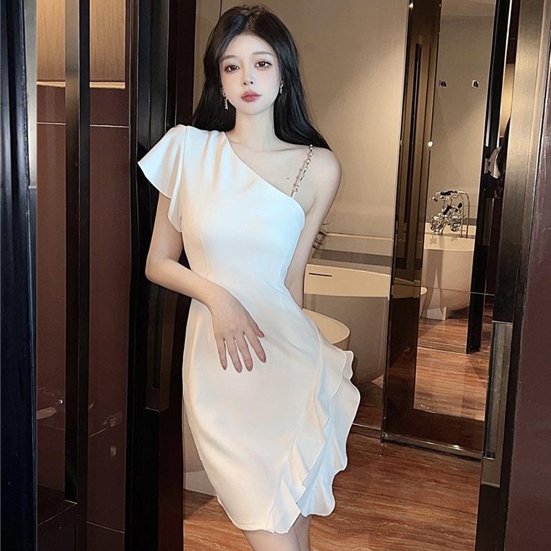 Đầm Ngắn Trễ Vai Màu Trắng Phong Cách Pháp Thời Trang Quyến Rũ Cho Nữ