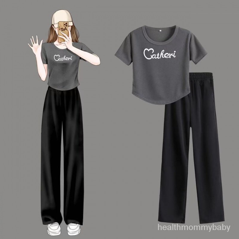 Quần Áo Cho Con Bú Bộ Đồ Đi Chơi Cảm Giác Cao Cấp Tay Ngắn Áo Che Da Thịt Quần Rộng Bộ Hai Chiếc Thon Gọn