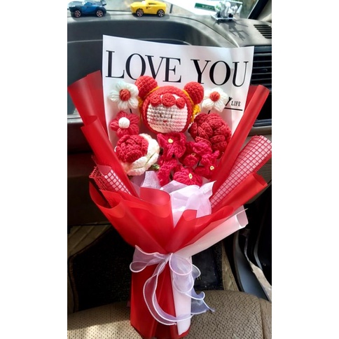 Bó hoa len bé gái búi tóc xinh xắn đáng yêu phối hoa+hàng sẵn