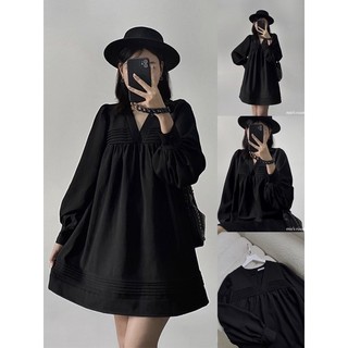 Váy babydoll ly xếp cổ V tay bồng - JORIE DRESS | Mie's Room