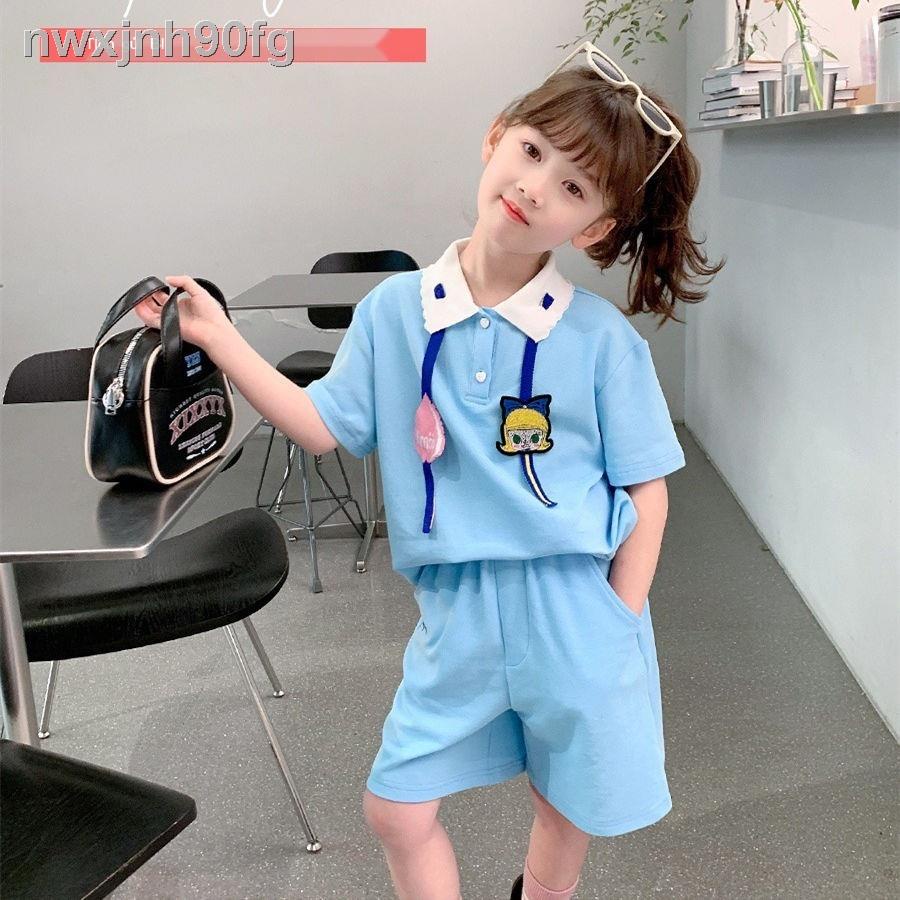 Bộ đồ bé gái mùa hè 2023 phiên bản mới của trẻ em Hàn Quốc lưới thể thao hai mảnh màu đỏ thông thường cho xu h