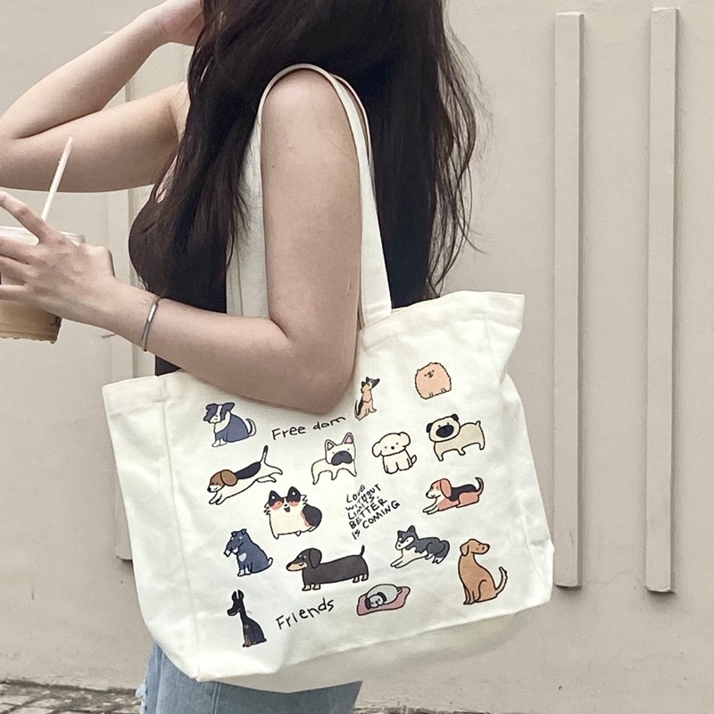 Túi tote vải canvas DoGo totebag hoạ tiết thú cưng dễ thương Hàn quốc đeo đi học đi chơi