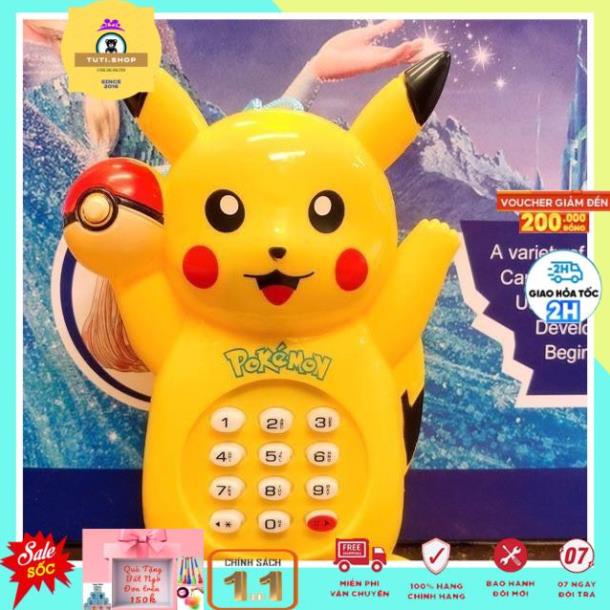 Đồ chơi điện thoại cầm tay Pikachu dùng pin có tiếng vui nhộn dành cho bé thích khám phá hoạt hình Pokemon