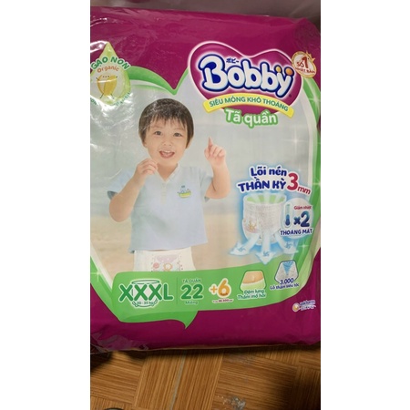 Bỉm Quần Bobby 3XL XXXL 22 +6 MIẾNG XXXL 29+6 Mieng DÀNH CHO TRẺ TỪ 25-35kg