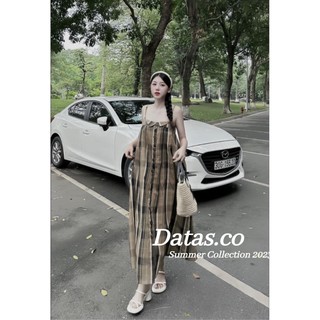 Đầm maxi kẻ hai dây cúc dọc Datasco