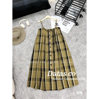 Đầm maxi kẻ hai dây cúc dọc Datasco