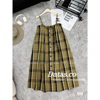 Đầm maxi kẻ hai dây cúc dọc Datasco