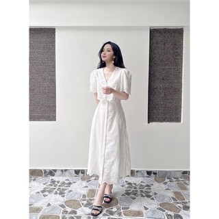 Set áo đũi ren phối chân váy trắng