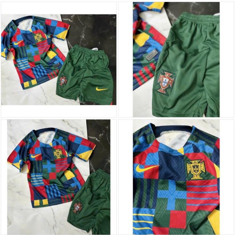 Set Bộ Quần Áo Bóng Đá Trẻ Em Đội Tuyển Bồ Đào Nha Vải Polyester Gai Thái Lan 2023