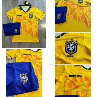 Set bộ quần áo thể thao bóng đá đội tuyển brasil 1998 vải polyester thái lan