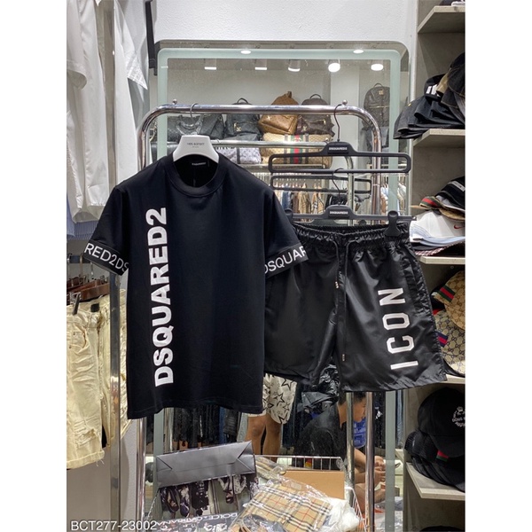 Bộ cộc tay dsq2 khoá sọc sườn 2 màu - Bộ hè nam chất đẹp phù hợp du lịch đi biển đi chơi