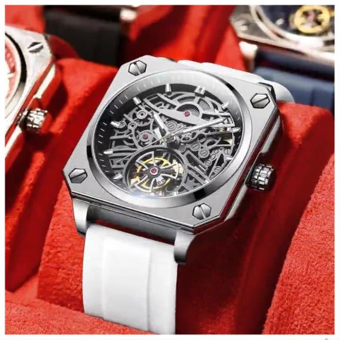 Đồng hồ nam cơ lộ đáy chính hãng BinBond 2211 viền dây thép 316L tích cót 36 tiếng mặt lộ tim chống nước BH 12T .