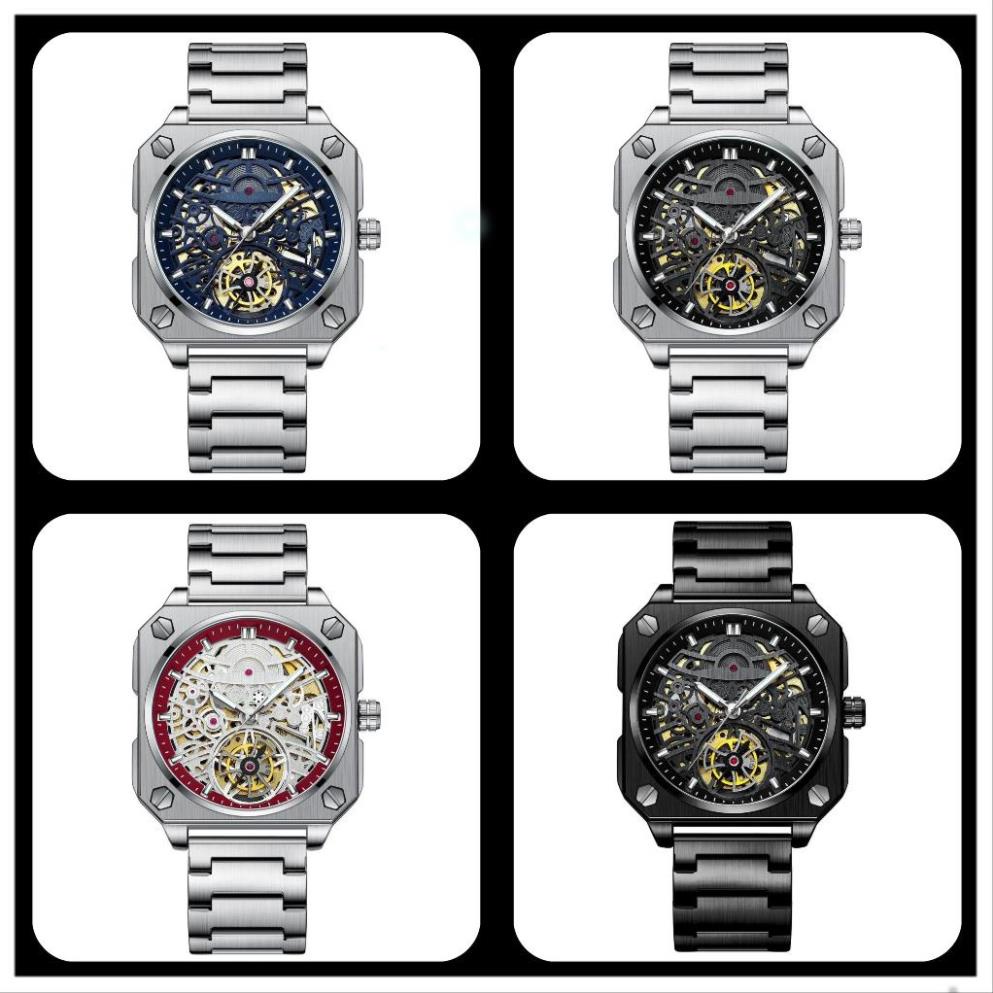 Đồng hồ nam cơ lộ đáy chính hãng BinBond 2211 viền dây thép 316L tích cót 36 tiếng mặt lộ tim chống nước BH 12T .