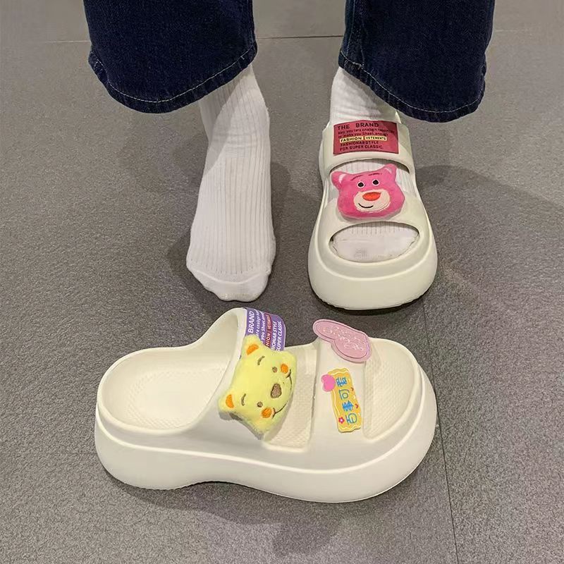 Dép cute nữ Dép lê đế dày gấu dâu dễ thương
