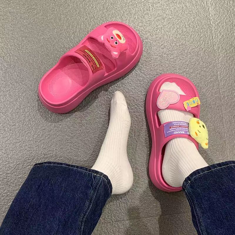Dép cute nữ Dép lê đế dày gấu dâu dễ thương