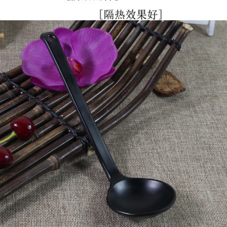Bộ 5 Muỗng Múc Canh Cán Dài Bằng Nhựa melamine Màu Đen Nhám Phong Cách Nhật Bản