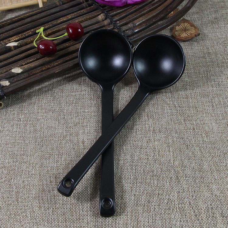 Bộ 5 Muỗng Múc Canh Cán Dài Bằng Nhựa melamine Màu Đen Nhám Phong Cách Nhật Bản