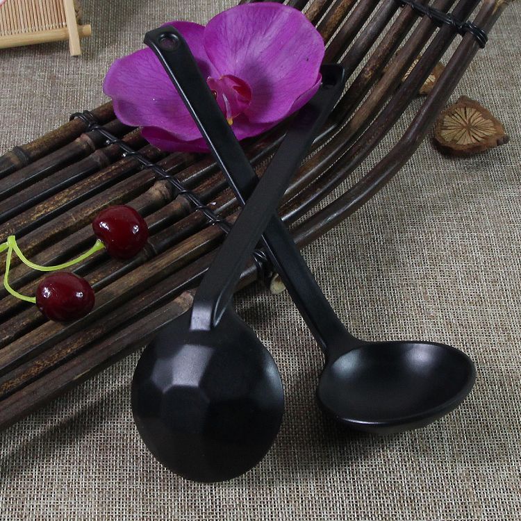 Bộ 5 Muỗng Múc Canh Cán Dài Bằng Nhựa melamine Màu Đen Nhám Phong Cách Nhật Bản
