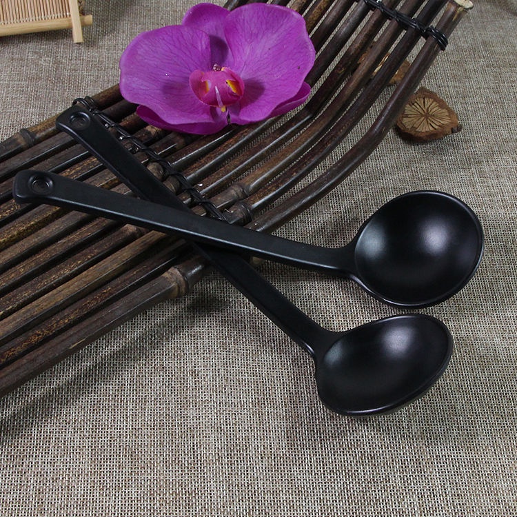 Bộ 5 Muỗng Múc Canh Cán Dài Bằng Nhựa melamine Màu Đen Nhám Phong Cách Nhật Bản