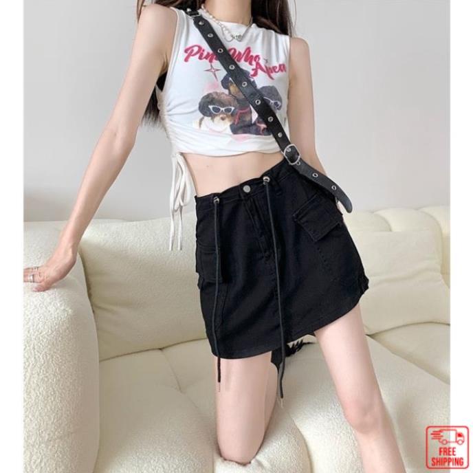 Chân váy chữ a kaki nữ kèm dây rút chỉnh độ rộng, Quần giả váy ngắn túi hộp MV007 | BigBuy360 - bigbuy360.vn