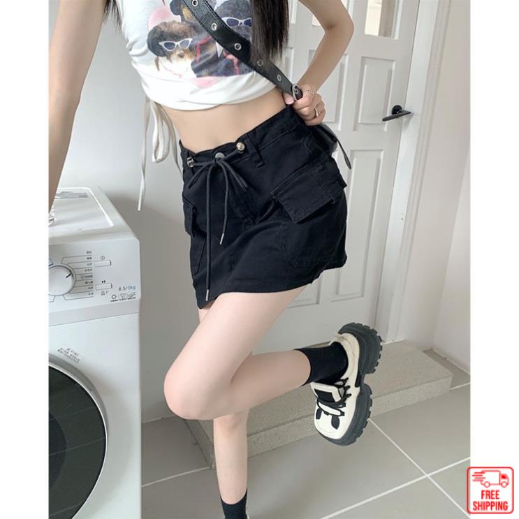 Chân váy chữ a kaki nữ kèm dây rút chỉnh độ rộng, Quần giả váy ngắn túi hộp MV007 | BigBuy360 - bigbuy360.vn