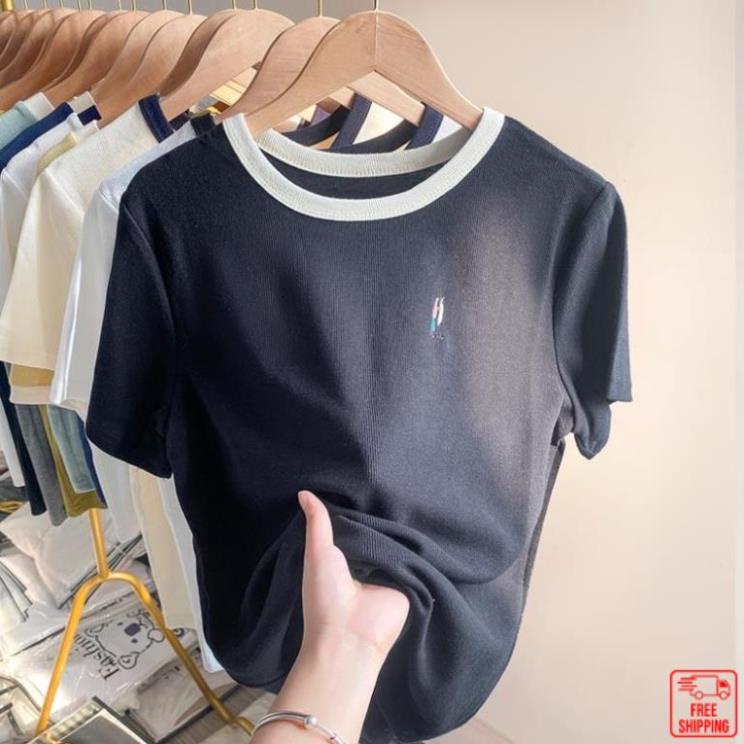 Áo thun cotton nữ cổ tròn tay ngắn thêu tình nhân ❤️Pinkee❤️ áo baby tee nữ mùa hè Ma040 | BigBuy360 - bigbuy360.vn