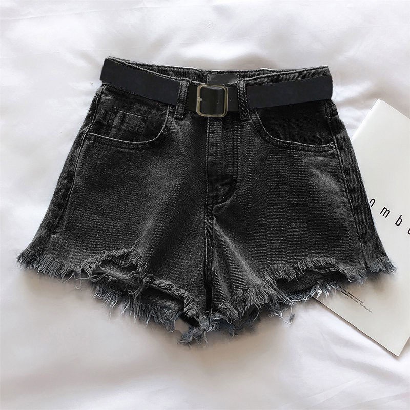 Jiashucheng Quần Short Denim Lưng Cao Dáng Chữ a Phối Rách Thời Trang Mùa Hè Cho Nữ
