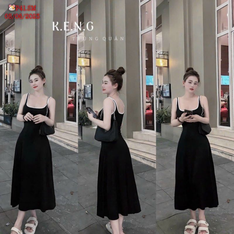 Đầm Xòe Sát Nách Ba Lỗ Cổ Vuông Viền Trắng - Dài Maxi Ôm Body Sexy - Tiểu Thư Bánh Bèo Cute Sang Chảnh Basic Đơn Giản