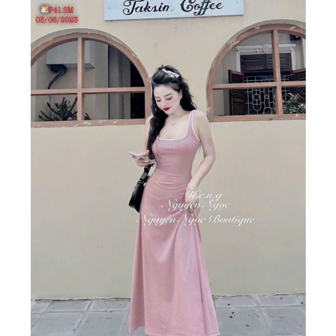 Đầm Xòe Sát Nách Ba Lỗ Cổ Vuông Viền Trắng - Dài Maxi Ôm Body Sexy - Tiểu Thư Bánh Bèo Cute Sang Chảnh Basic Đơn Giản