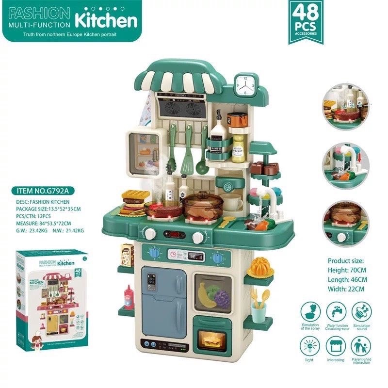 Đồ chơi nấu ăn mô phổng nhà bếp cho bé Fashion Kitchen 48 Chi Tiết - Hiệu ứng hơi nước Báotore Cho Bé