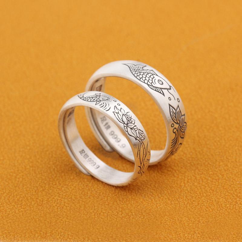 Nhẫn Bạc Sterling Chính Hãng Cao Cấp Phong Cách Dân Tộc Trung Hoa Sen Năm Mới Cho Cặp Đôi