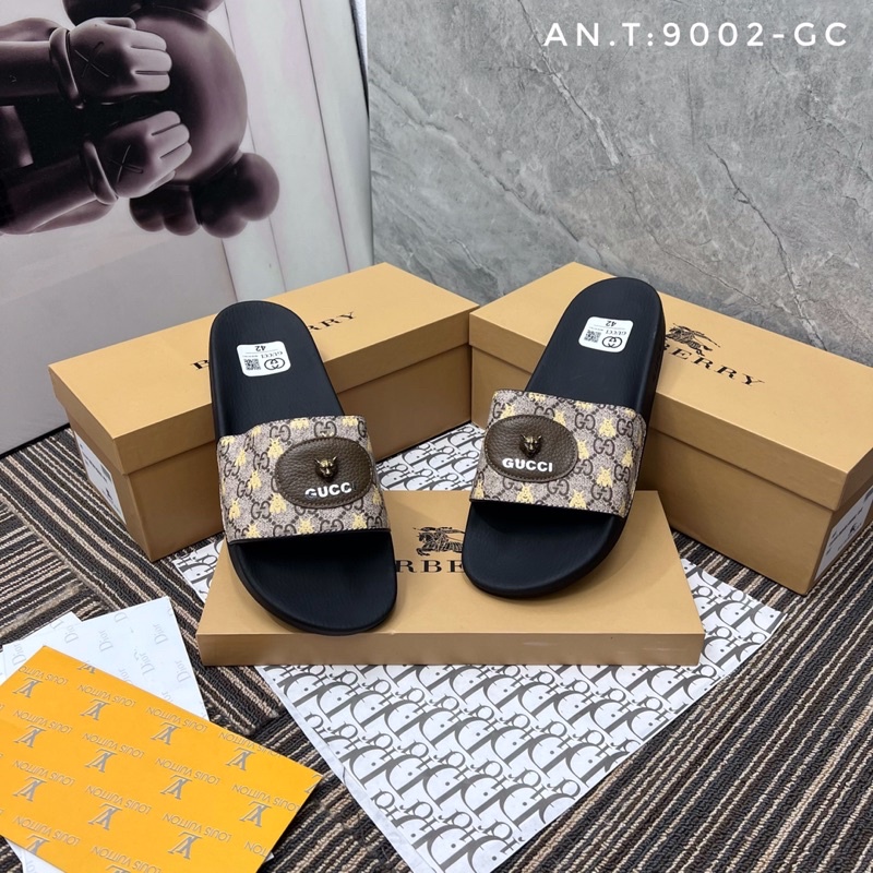 Dép nam quai ngang GUCCI nâu hoạ tiết đầu hổ