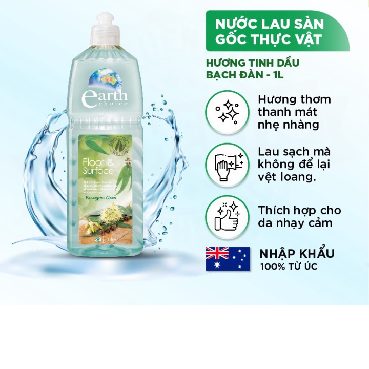 Nước Lau Sàn EARTH CHOICE Chuyên Để Lau Cho Bề Mặt Sàn Lát Gạch Hoặc Gỗ Tự Nhiên Hương Tinh Dầu Bạch Đàn Dung