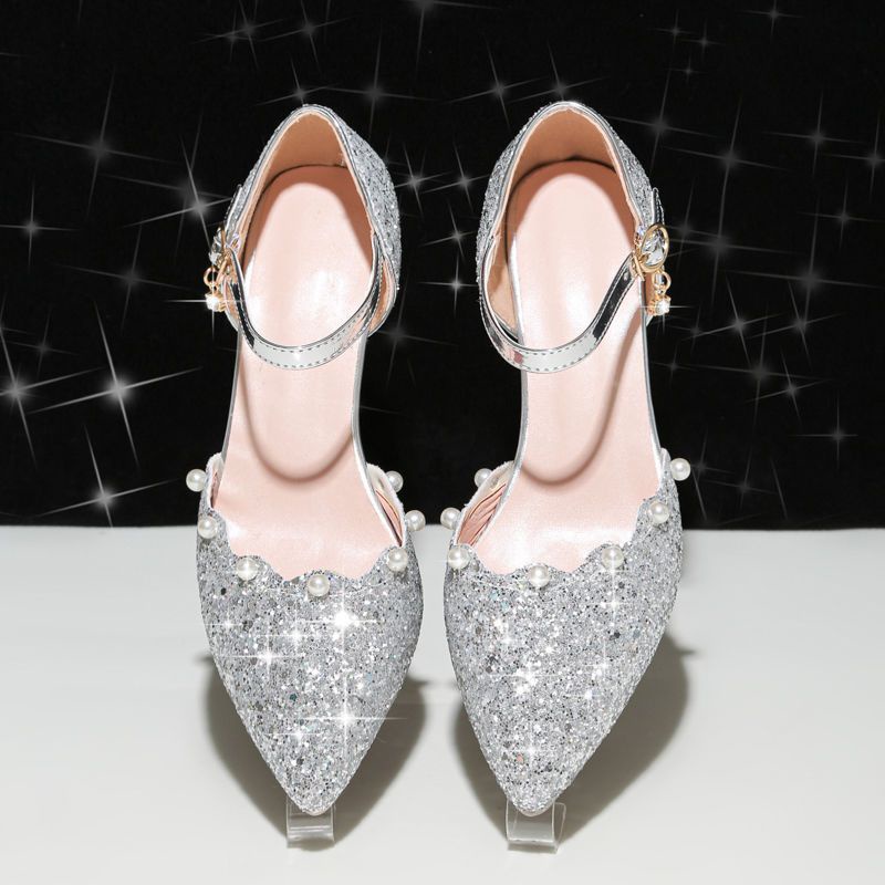 〔 Pre-sale 〕 girls high-heeled crystal shoes 7 biểu diễn 8 học sinh 10 váy catwalk giữa trẻ em lớn 12 host 15 tuổi trẻ em giày công chúa
