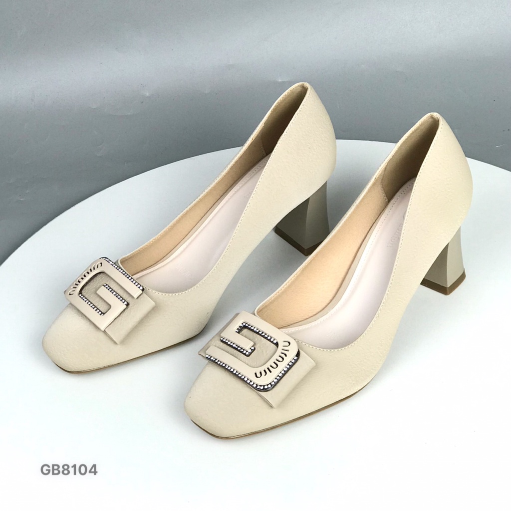Giày công sở nữ BQ ❤️FREESHIP❤️ Giày cao gót mũi vuông khuy đá da mềm đế vuông 6cm GB8104