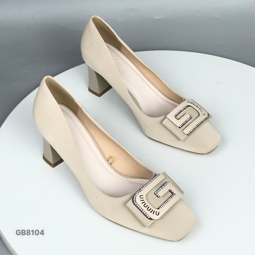 Giày công sở nữ BQ ❤️FREESHIP❤️ Giày cao gót mũi vuông khuy đá da mềm đế vuông 6cm GB8104