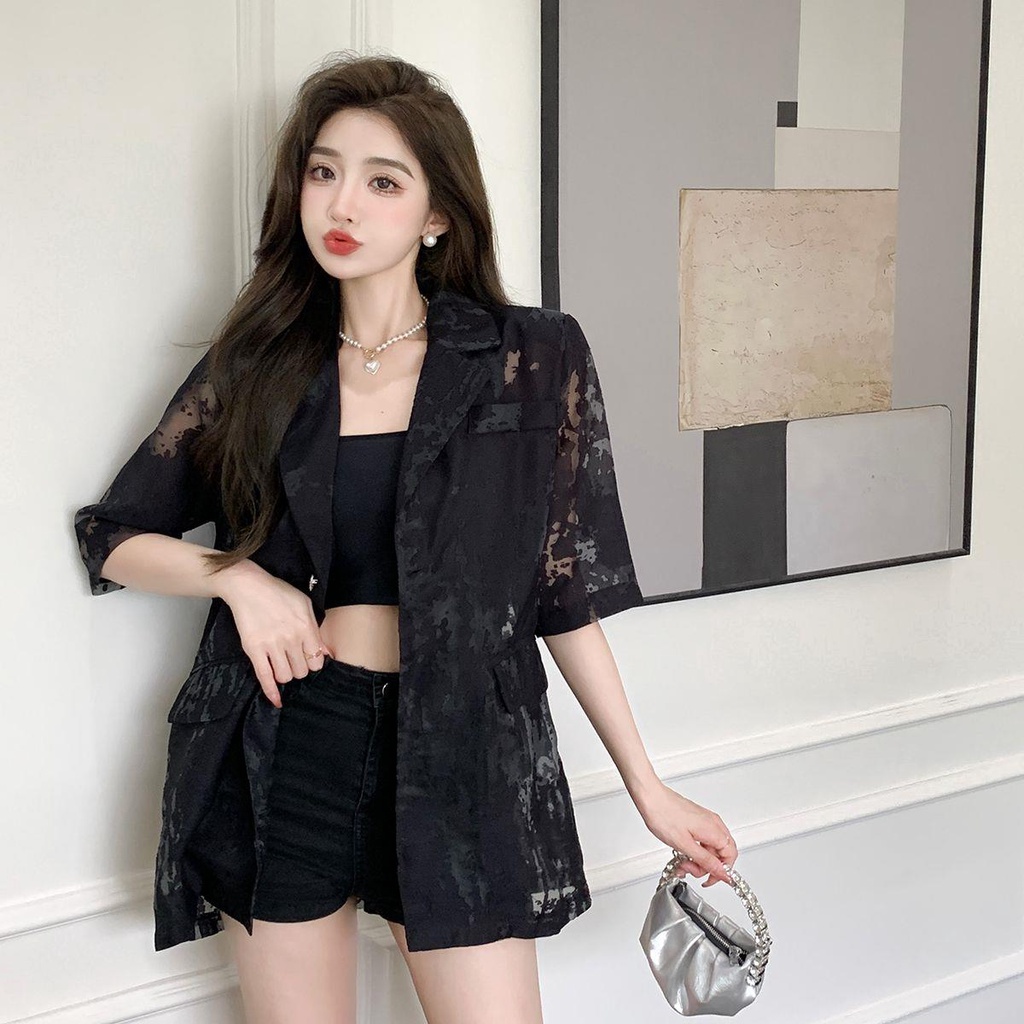 Áo Khoác Lưới Tay Lửng Thời Trang Mùa Hè Dành Cho Nữ Đen