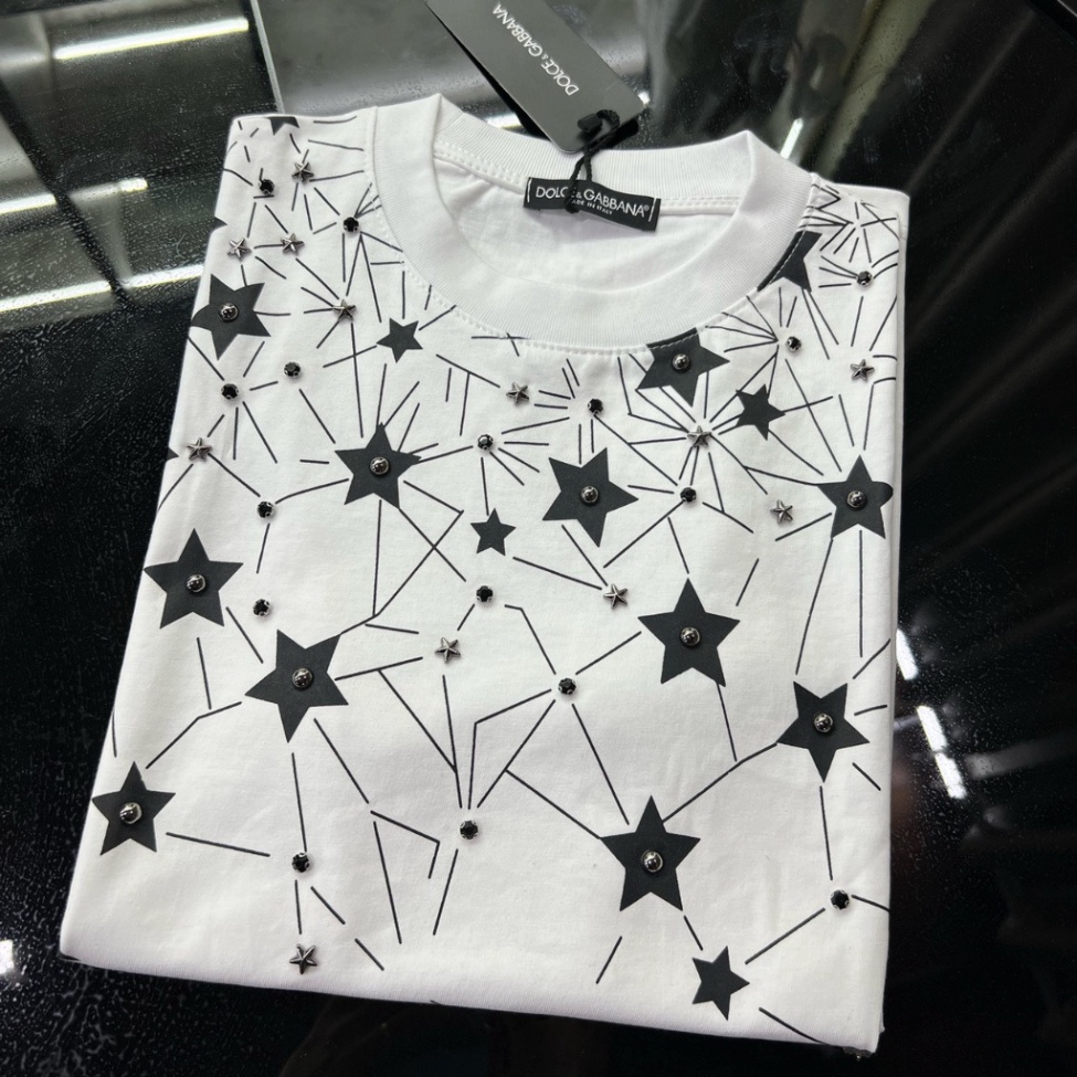Áo Phông DG Sao In Siêu Cấp Áo Phông DC In Họa Tiết Sao Đính Hạt Nam Nữ Siêu Cấp Hai Màu Chất Liệu Cotton